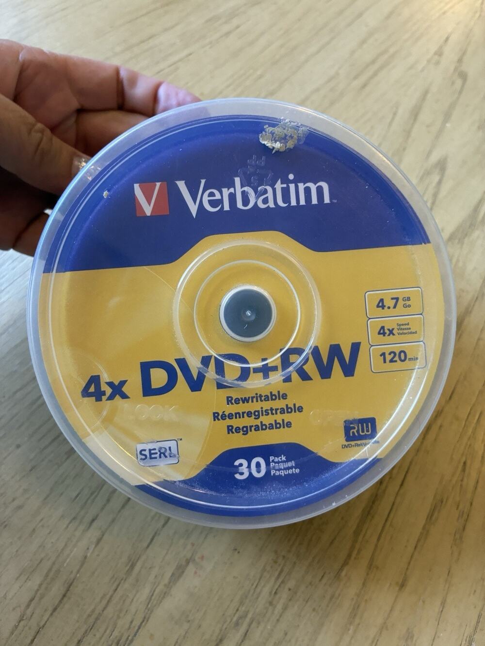 Sealed 30 Verbatim Blank 4X DVD+RW Logo Branded 4.7GB Rewritable DVD Disc